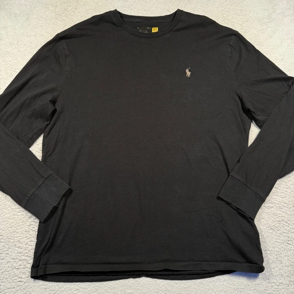Polo Ralph Lauren Long Sleeve Cotton Tee L Black Gray Pony Classic Fit Essential